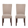 Benzara Quatrefoil Diamond Pattern Fabric Upholstered Chair with Wooden Legs, Brown and Cream,