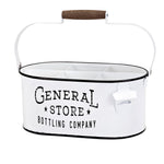 Benzara Iron Bottle Caddy Container with Handle and Six Compartments, White and Black