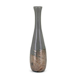 Benzara Glass Bottle Vase with Swirls Textured Base and Flared Opening, Gray and Gold, Small