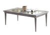 Benzara Wooden Coffee Table with Cutout Detail and Inserted Glass Top, Gray and Clear