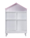 Benzara Hut Shape Wooden Bookcase with Five Spacious Shelves, White and Pink