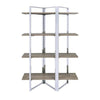 Benzara Geometric Metal Framed Bookshelf with Four Open Wooden Shelves, Brown and Silver