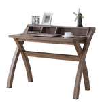 Benzara Multifunctional Wooden Desk with Electric Outlet and Trestle Base, Brown