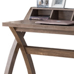 Benzara Multifunctional Wooden Desk with Electric Outlet and Trestle Base, Brown