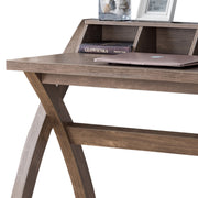 Benzara Multifunctional Wooden Desk with Electric Outlet and Trestle Base, Brown