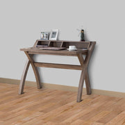 Benzara Multifunctional Wooden Desk with Electric Outlet and Trestle Base, Brown