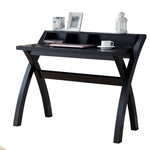 Benzara Multifunctional Wooden Desk with Electric Outlet and Trestle Base, Black
