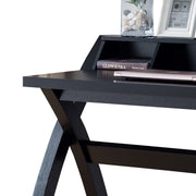 Benzara Multifunctional Wooden Desk with Electric Outlet and Trestle Base, Black
