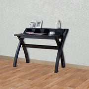 Benzara Multifunctional Wooden Desk with Electric Outlet and Trestle Base, Black