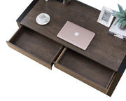 Benzara Rectangular Wooden Desk with Electric Outlet and Sled Leg Support, Black and Brown