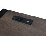 Benzara Rectangular Wooden Desk with Electric Outlet and Sled Leg Support, Black and Brown