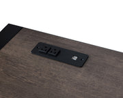 Benzara Rectangular Wooden Desk with Electric Outlet and Sled Leg Support, Black and Brown