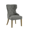 Benzara Polyester Upholstered Wooden Dining Chair with Button Tufted Wing Back, Gray and Brown