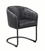 Benzara Vertically Stitched Faux Leather Upholstered Dining Chair with Metal Cantilever Base, Black