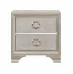 Benzara Two Drawers Wooden Nightstand with Oversized Ring Handles, Silver