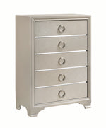 Benzara Five Drawers Wooden Dresser with Oversized Ring Handles, Silver