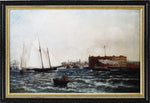 Benzara Wooden Framed Digital Wall Art of Castle William Governors Island New York, Multicolor