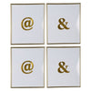 Benzara Decorative & Graphic Wall Art in Plastic Frame, Large, Set of 4, White and Gold