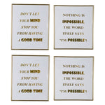 Benzara Modern Mindful Sayings Wall Art in Plastic Frame, Large, Set of 4, White and Gold