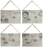 Benzara 4 Piece Postcard Style Metal Calendar Wall Decor Set with Rope Hanger, Multicolor