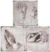 Benzara Unique 3 Piece Hand Studies Wooden Wall Art Set, Distressed White and Gray
