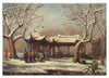 Benzara Aesthetic Pagoda In Winter Wall Art with Wooden Backing, Multicolor