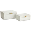 Benzara Wooden Jewellery Boxes Covered in Snakeskin Textured Faux Leather, White, set of 2