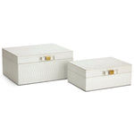 Benzara Wooden Jewellery Boxes Covered in Snakeskin Textured Faux Leather, White, set of 2