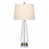 Benzara Glass Table Lamp with Round Shaped Linen Shade and Acrylic Base, Beige and Clear