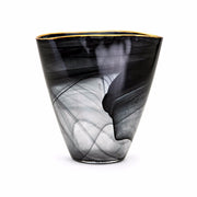 Benzara Freeform Shape Textured Glass Table Vase  with Rim Opening, Black and Gold