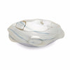 Benzara Glass Constructed Decorative Bowl  with Rounded Hexagonal Shape and Scalloped Edges, White and Blue