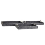 Benzara Wooden Trays Covered in Snakeskin Textured Faux Leather, Gray and Silver, set of 3