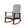 Benzara Wooden Rocking Chair with Fabric Upholstered Seat and Tufted Back, Brown and Gray