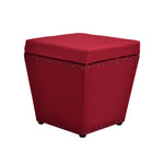 Benzara Fabric Upholstered Wooden Ottoman with Nail head Trim Tapered Bottom, Red