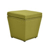 Benzara Fabric Upholstered Wooden Ottoman with Nail head Trim Tapered Bottom, Green
