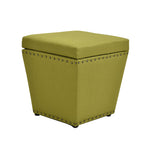Benzara Fabric Upholstered Wooden Ottoman with Nail head Trim Tapered Bottom, Green