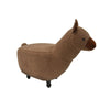 Benzara Grass Mud Horse Shape Wooden Storage Ottoman with Fabric Upholstery, Brown