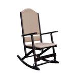 Benzara Wooden Folding Rocking Chair with Woven Fabric Upholstered Seat and Back, Beige and Brown