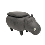 Benzara Hippo Shape Wooden Storage Ottoman with Fabric Upholstery, Gray and Brown