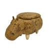 Benzara Hippo Shape Wooden Storage Ottoman with Textured Fabric Upholstery, Yellow and Brown