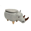 Benzara Rhinoceros Shape Wooden Storage Ottoman with Fabric Upholstery, Light Gray and Brown