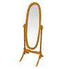 Benzara Oval Shape Cheval Floor Mirror with Wooden Support and Crystal Knobs, Oak Brown