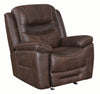 Benzara Fabric Upholstered Metal Power Glider Recliner with Padded Armrest, Brown