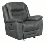 Benzara Fabric Upholstered Metal Power Recliner Chair with Cushion Armrest and Adjustable Headrest, Black