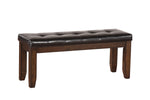 Benzara Rectangular Wooden Bench with Button Tufted Leatherette Seat, Brown