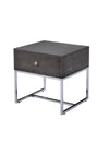 Benzara Wooden End Table with Tubular Metal Base and Spacious Drawer, Gray and Silver