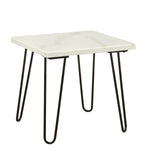 Benzara Marble Top End Table with Metal Hairpin Legs, White and Black