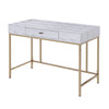 Benzara Wooden 1 Drawer Writing Desk with Textured Details, Silver and Gold