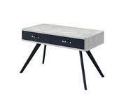 Benzara Faux Concrete Desk with Two Drawers and Flared Legs, Black and Gray