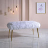 Benzara BM196715 Faux Fur Bench with AngLed Metal Legs, White & Gold
